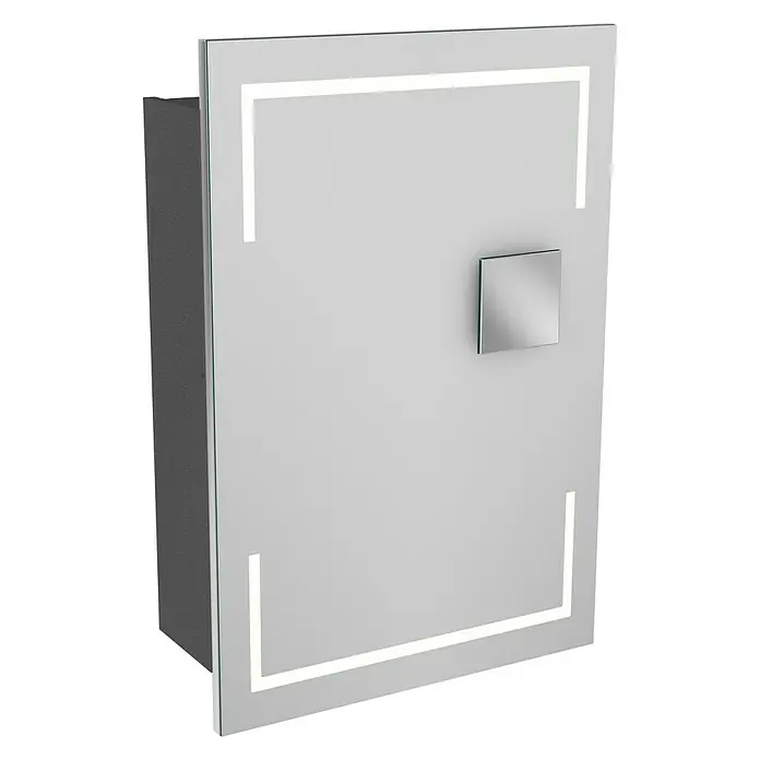 Camargue Stella LED-Spiegelschrank - B x H: 51 x 73,7 cm, Holz, Grafit, DIN Anschlag: Rechts, Kantenausführung Tür: Eckig - Spiegelschrank mit rechteckigem Griff und rechteckiger LED-Beleuchtung für Badezimmer.