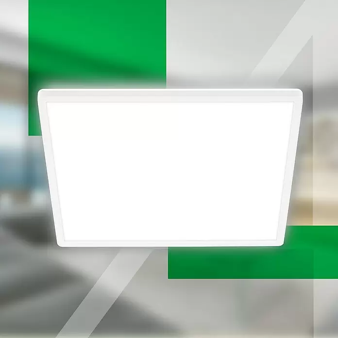 Brilo LED-Panel - 14 W, L x B x H: 42 x 42 x 3 cm, Weiß, Neutralweiß - Rechteckige LED-Lichtplatte mit weißem Rahmen und beleuchteter weißer Fläche.