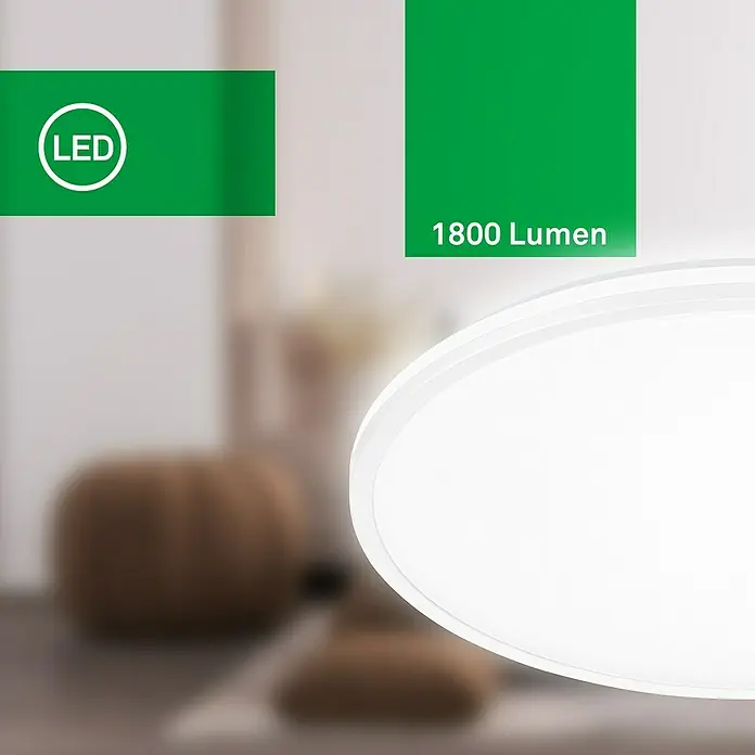 Brilo LED-Panel rund - 8,5 W, Ø x H: 33 x 6 cm, Weiß, Neutralweiß - Nahaufnahme einer runden LED-Deckenleuchte, die mit 1800 Lumen Helligkeit ein helles und energieeffizientes Licht bietet.