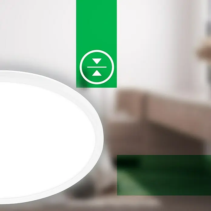 Brilo LED-Panel rund - 14 W, Ø x H: 42 x 3 cm, Weiß, Neutralweiß - Eine Nahaufnahme einer modernen, runden Deckenleuchte, die sich durch ihr schlichtes, weißes Design auszeichnet. Ideal für stilvolle Innenräume.