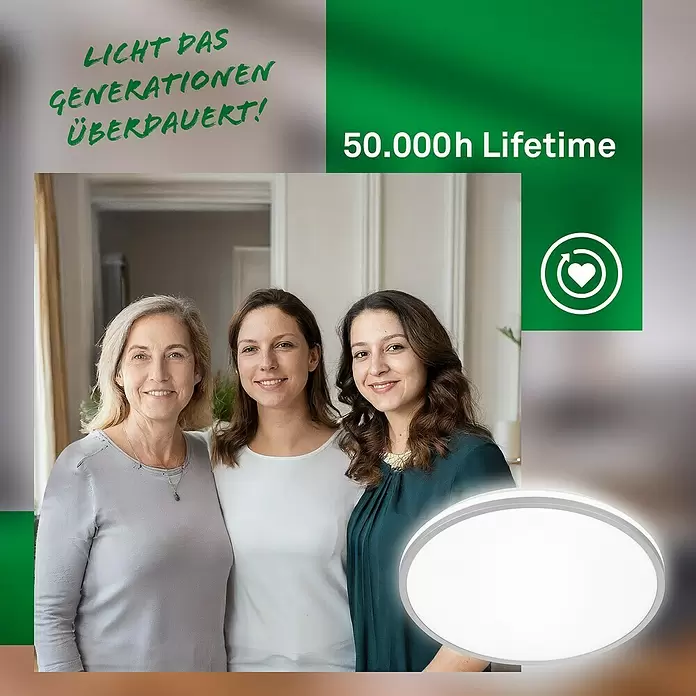 Brilo LED-Panel rund - 8,5 W, Ø x H: 33 x 6 cm, Chrom matt, Neutralweiß - Beleuchtete runde weiße LED-Deckenleuchte, betont ihre 50.000 Stunden Lebensdauer für Generationen.