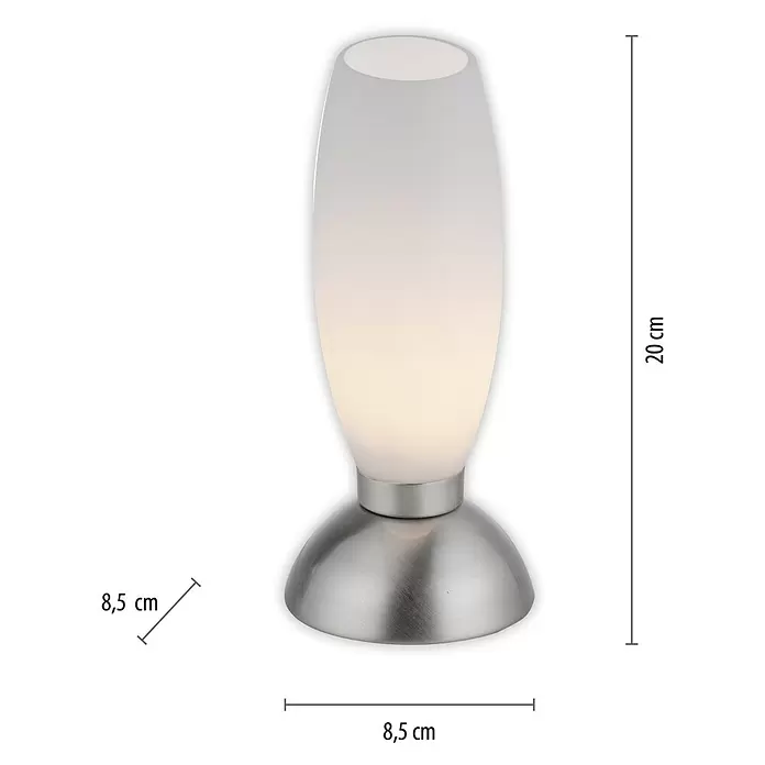Paul Neuhaus LED-Tischleuchte Joy - L x B x H: 8,5 x 8,5 x 20 cm, Stahl, Warmweiß - Elegante Tischleuchte mit mattiertem Glasschirm und warmem Licht auf gebürstetem Metallsockel, 20 cm hoch.
