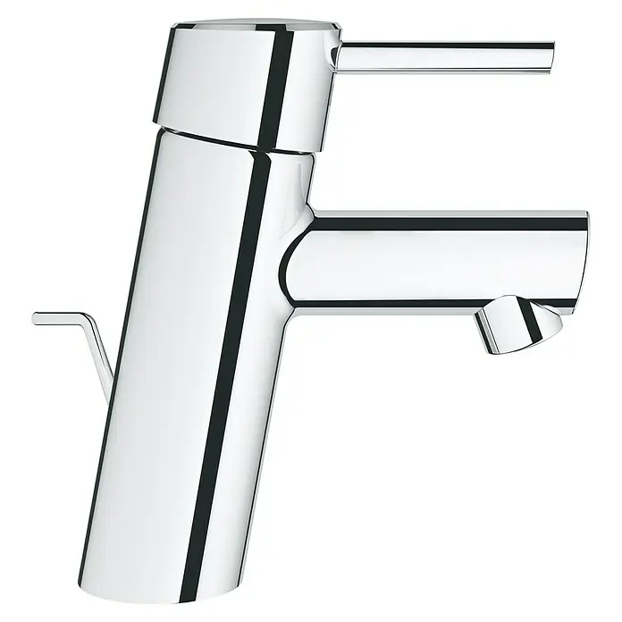 Grohe Concetto Waschtischarmatur S-Size mit Energie-Spar-Funktion - Mit Zugstange, Chrom, Glänzend - Glänzender Chrom-Wasserhahn mit schlankem Design und elegantem Griff für moderne Badezimmer, der Stil und Funktionalität vereint.