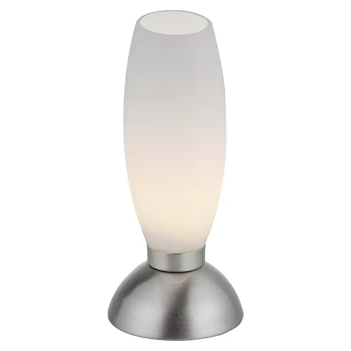 Paul Neuhaus LED-Tischleuchte Joy - L x B x H: 8,5 x 8,5 x 20 cm, Stahl, Warmweiß - Kleine Lampe mit mattiertem Glasschirm und gebürstetem silbernem Metallsockel, strahlt warmes Licht aus.