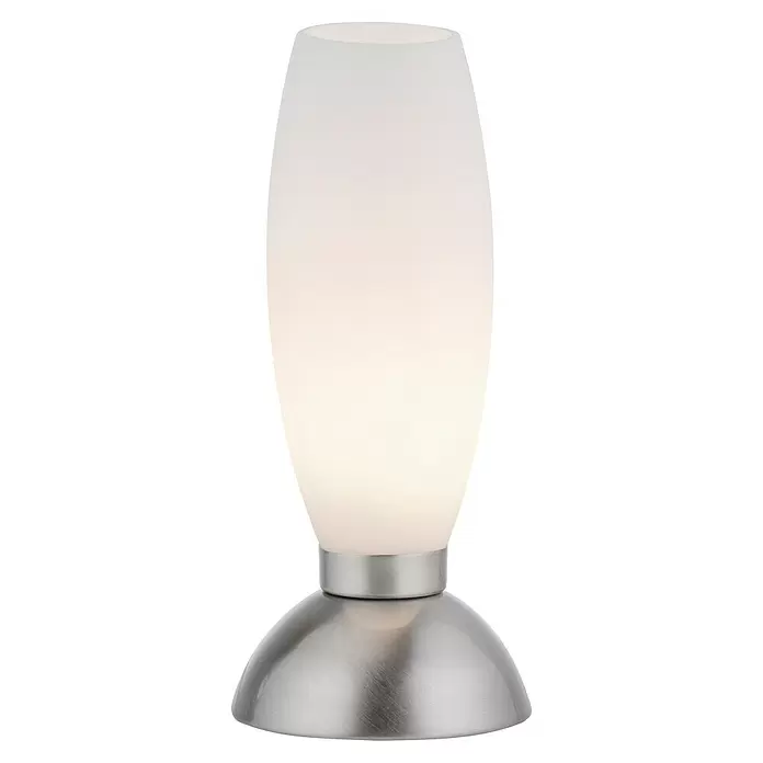 Paul Neuhaus LED-Tischleuchte Joy - L x B x H: 8,5 x 8,5 x 20 cm, Stahl, Warmweiß - Frosted weiße Glas-Tischlampe mit beleuchtetem Schirm und gebürstetem Metallsockel.