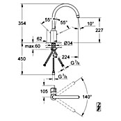 Grohe Spültischarmatur Eurosmart Cosmopolitan (Niederdruck, Chrom, Glänzend, Hoher Auslauf)