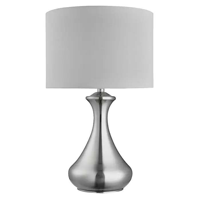 Searchlight Tischleuchte rund Touch - 60 W, 24 x 24 x 40 cm, Silber, E14 - Tischlampe mit weißem Lampenschirm und gebürstetem Metallsockel.
