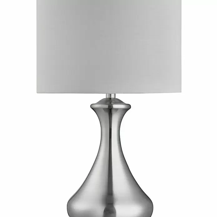 Searchlight Tischleuchte rund Touch - 60 W, 24 x 24 x 40 cm, Silber, E14 - Tischlampe aus gebürstetem Nickel mit weißem Stoffschirm.