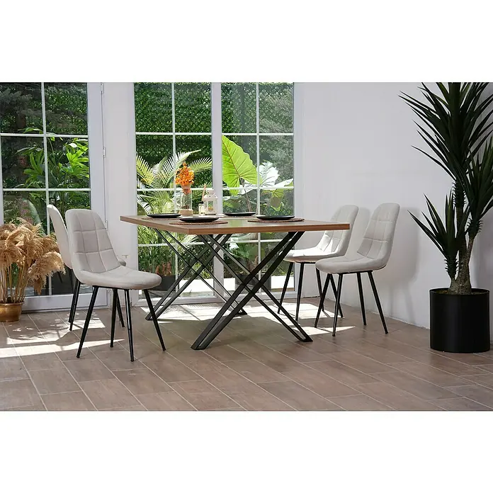 Tischbein CITYLINE Venedig - 780 x 140 x 720 mm, Schwarz - Ein quadratischer Esstisch aus Holz mit vier gepolsterten Stühlen und einem modernen, minimalistischen Design für das Esszimmer.