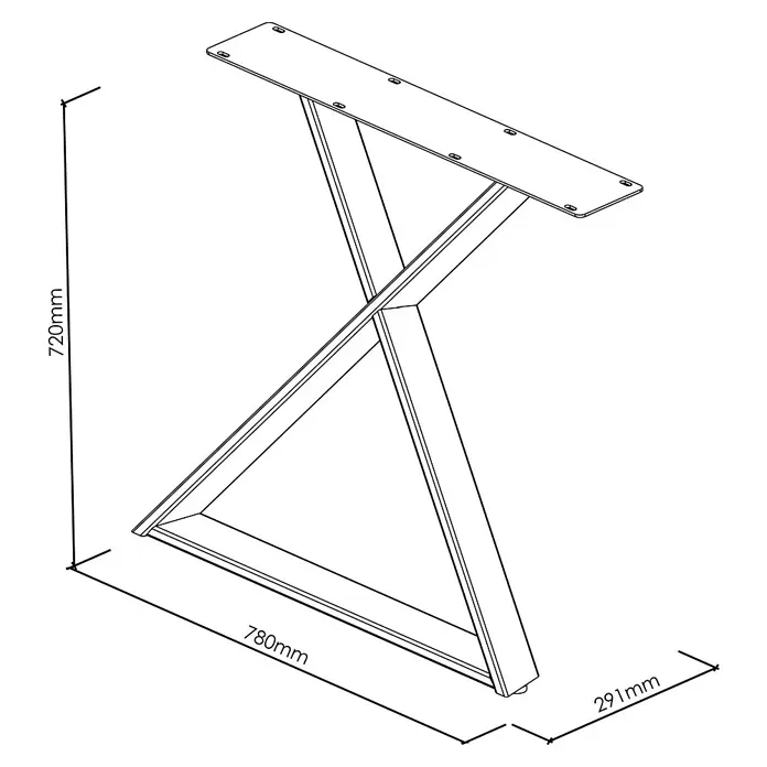Tischbein CITYLINE Barcelona - 780 x 291 x 720 mm, Schwarz - Metall X-förmiger Tischfuß mit Montageplatte, 720mm hoch, 780mm Basislänge, 291mm Basisbreite, für Tischunterstützung.