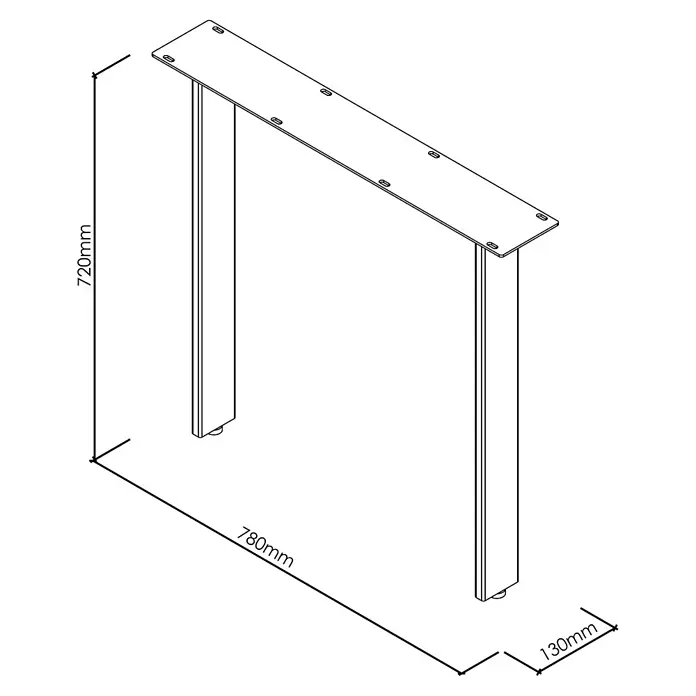 Tischbein CITYLINE Kiel - 780 x 130 x 720 mm, Schwarz - Metall-Tischbeingestell mit Montageplatte und zwei rechteckigen Beinen, 720mm hoch, 780mm lang, 130mm breit.