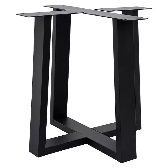 Tischbein CITYLINE Rotterdam - 780 x 780 x 720 mm, Schwarz - Schwarzes U-förmiges Metall-Tischgestell mit Querstreben und oberen Montageplatten für eine Tischplatte.