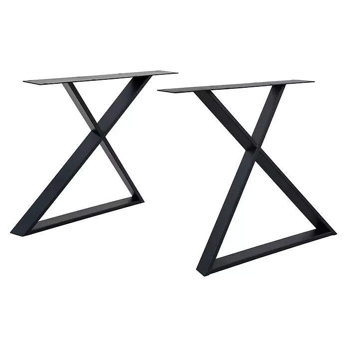 Tischbein CITYLINE Barcelona - 780 x 291 x 720 mm, Schwarz - Zwei schwarze X-förmige Tischbeine aus Metall für modernes Möbeldesign.