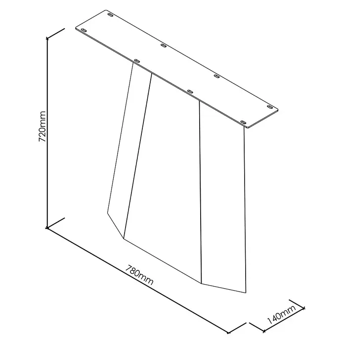 Tischbein CITYLINE Wange - 780 x 140 x 720 mm, Schwarz - Metall-Tischbein mit zwei schrägen, trapezförmigen Stützen und Montageplatte, 720x780x140mm.