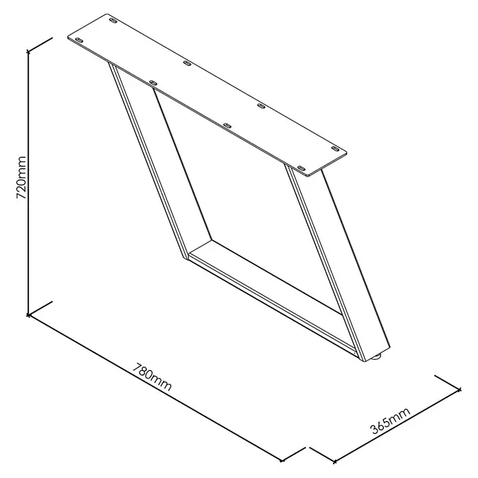 Tischbein CITYLINE Madrid - 780 x 365 x 720 mm, Schwarz - Metall-Trapez-Tischbein, 720mm hoch, 780mm lang, 365mm breit, mit Befestigungslöchern.