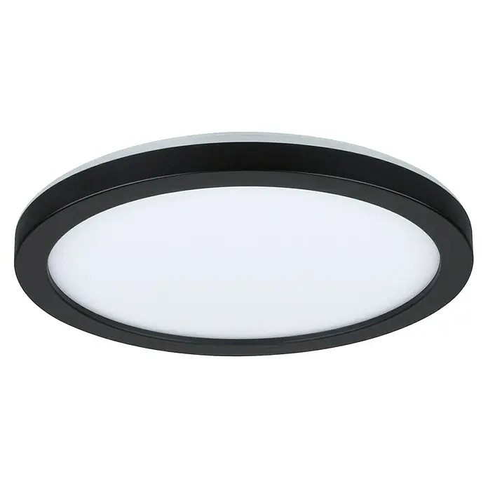 Paulmann LED-Panel rund Atria Shine - Durchmesser: 19 cm, 12,5 W, Schwarz, Neutralweiß - Nahaufnahme einer runden LED-Deckenleuchte mit schwarzem Rahmen und hellem, diffusem Licht, ideal für moderne Innenräume.