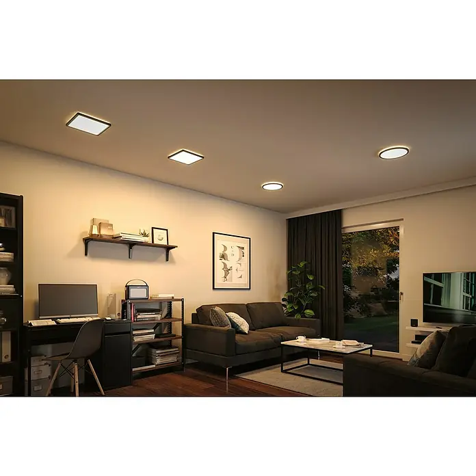 Paulmann LED-Panel Atria Shine - Durchmesser: 29,3 cm, 19 W, Schwarz, Warmweiß - Wohnzimmer mit modernen Deckenleuchten. Die schlanken quadratischen und runden LED-Leuchten sorgen für eine helle und einladende Atmosphäre.