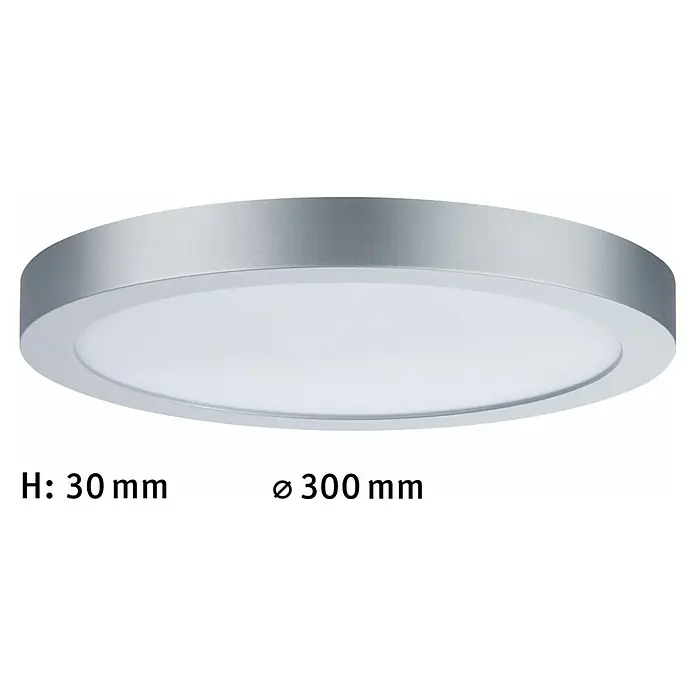 Paulmann LED-Panel rund Abia - 24 W, Chrom matt, Neutralweiß - Abbildung einer runden, silberfarbenen LED-Deckenleuchte. Ideal für moderne Wohnräume mit schlankem Design und heller Ausleuchtung.