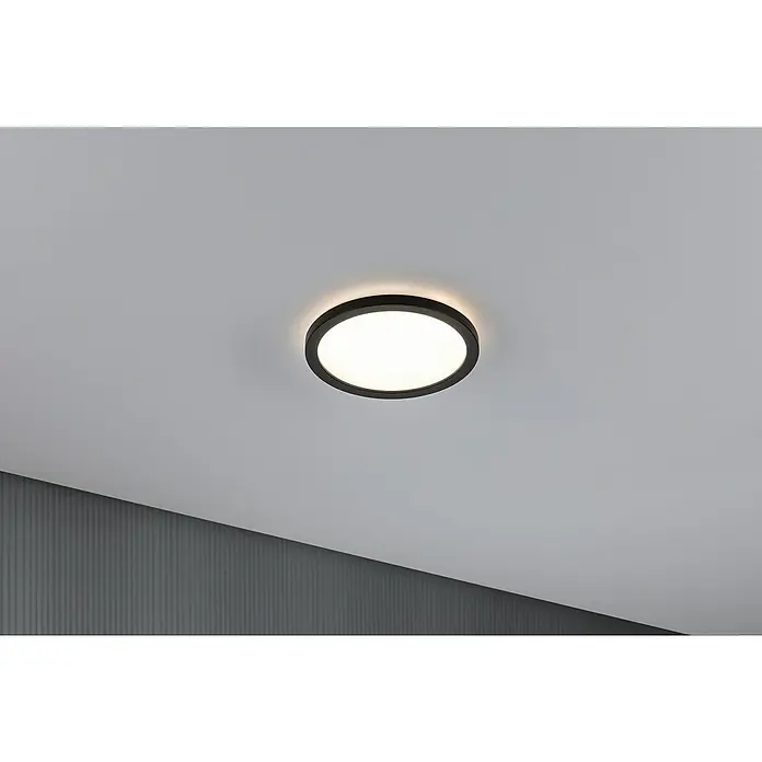 Paulmann LED-Panel rund Atria Shine - Durchmesser: 19 cm, 12,5 W, Schwarz, Warmweiß - Runde Deckenleuchte mit schwarzem Rand und hellem, diffusem Licht, die eine moderne und minimalistische Atmosphäre schafft.