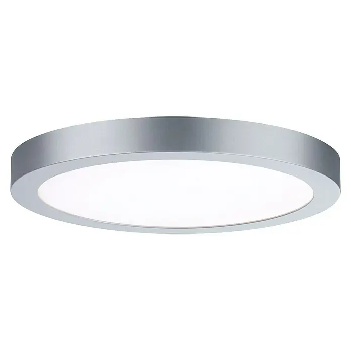Paulmann LED-Panel rund Abia - 24 W, Chrom matt, Neutralweiß - Eine runde LED Deckenleuchte mit silbernem Rahmen und hellem, diffusem Licht für eine moderne Beleuchtung des Raumes.