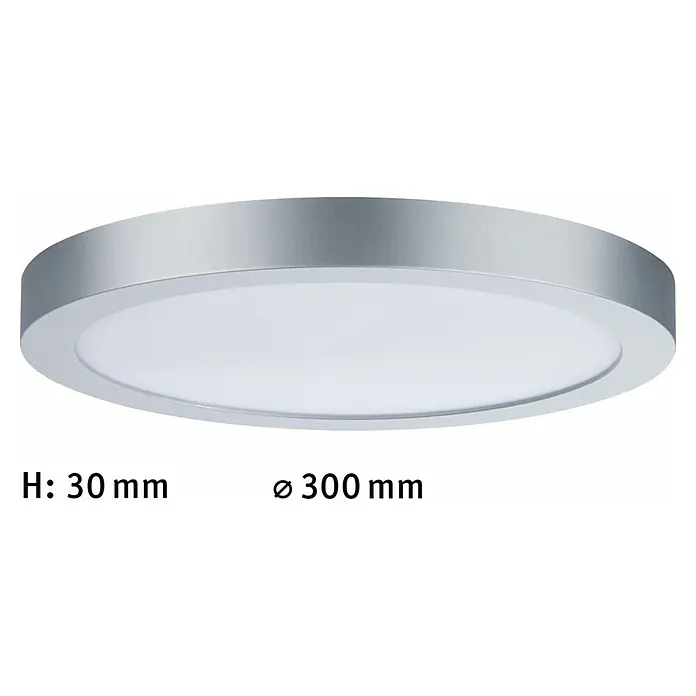 Paulmann LED-Panel rund Abia - 24 W, Chrom matt, Warmweiß - Nahaufnahme einer runden LED-Deckenleuchte aus Metall und Kunststoff, die sich ideal für die Beleuchtung von Innenräumen eignet.