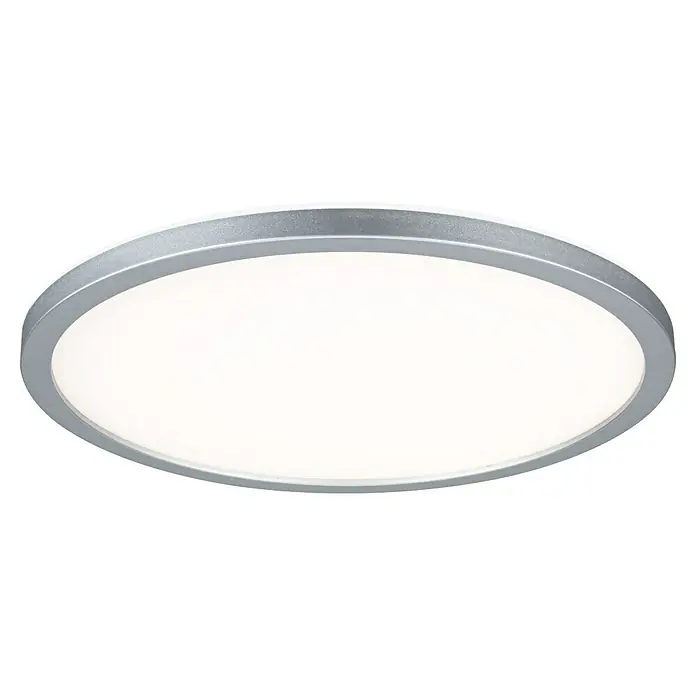Paulmann LED-Panel Atria Shine - Durchmesser: 29,3 cm, 19 W, Chrom, Warmweiß - Nahaufnahme einer runden Deckenleuchte mit einem silbernen Rahmen und einem diffusen, weißen Lichtpanel.
