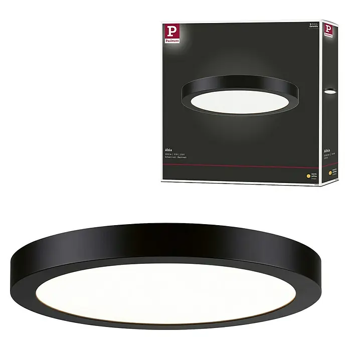 Paulmann LED-Panel rund Abia - 24 W, Schwarz, Warmweiß - Produktabbildung der Paulmann Abia Deckenleuchte in Schwarz Matt, ideal für moderne Innenräume und energieeffiziente Beleuchtung.