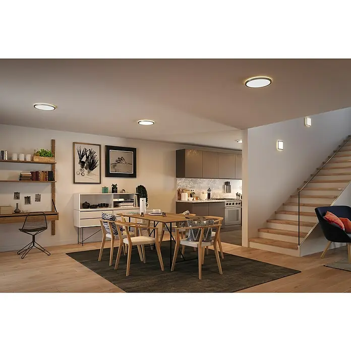 Paulmann LED-Panel Atria Shine - Durchmesser: 29,3 cm, 19 W, Chrom, Warmweiß - Eine moderne Wohnungseinrichtung mit minimalistischen Deckenleuchten, die den Raum erhellen.