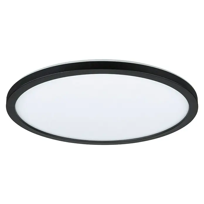 Paulmann LED-Panel Atria Shine - Durchmesser: 29,3 cm, 19 W, Schwarz, Neutralweiß - Eine runde LED-Deckenleuchte mit schwarzem Rahmen und weißem Diffusor, die für eine moderne Beleuchtung sorgt.