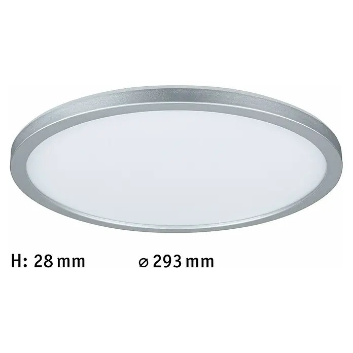 Paulmann LED-Panel Atria Shine - Durchmesser: 29,3 cm, 19 W, Chrom, Neutralweiß - Nahaufnahme einer runden Deckenleuchte in Silber mit den Maßen H: 28 mm und Ø 293 mm, ideal für moderne Innenräume.