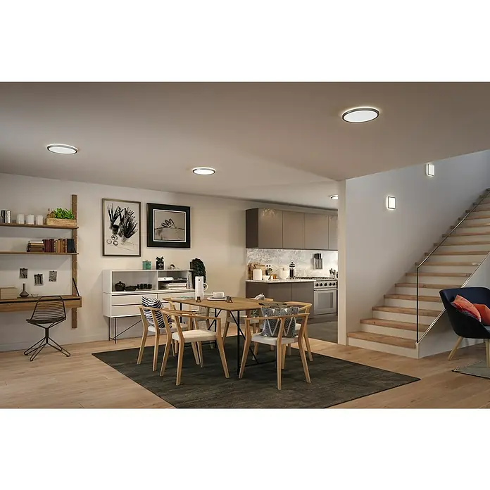 Paulmann LED-Panel Atria Shine - Durchmesser: 29,3 cm, 19 W, Chrom, Neutralweiß - Ein elegantes Zimmer mit stilvollen Deckenleuchten, die das Interieur schön ausleuchten.