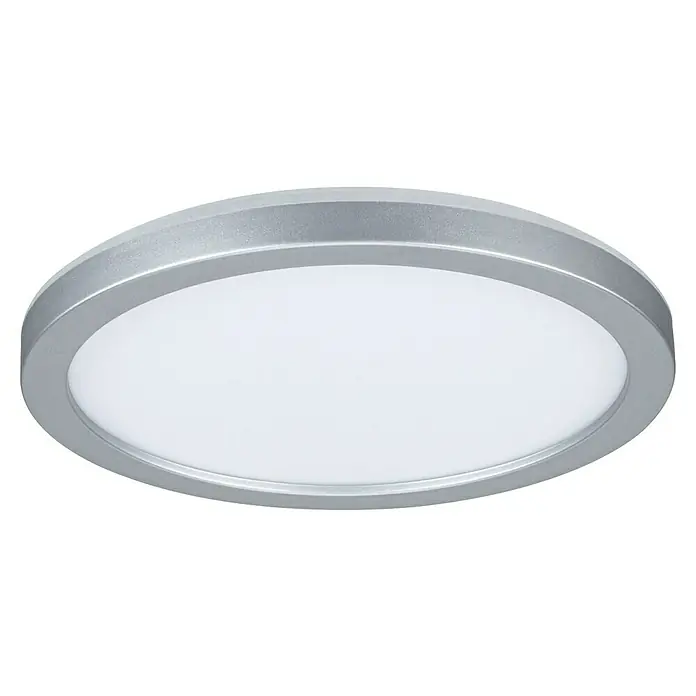 Paulmann LED-Panel rund Atria Shine - Durchmesser: 19 cm, 12,5 W, Chrom, Warmweiß - Nahaufnahme einer runden Deckenleuchte mit silbernem Rahmen und weißem Diffusor. Perfekt für moderne Innenräume.