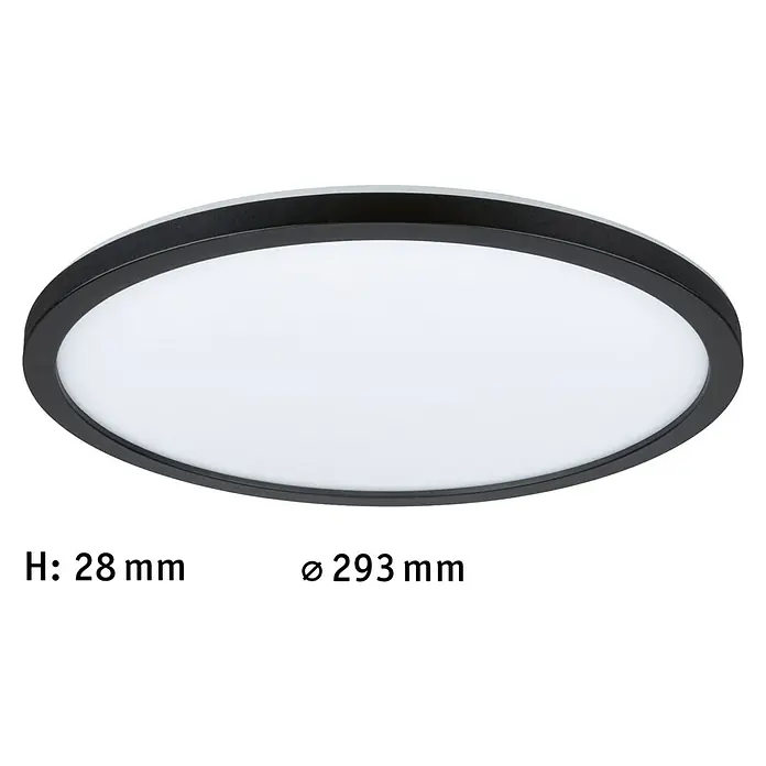 Paulmann LED-Panel Atria Shine - Durchmesser: 29,3 cm, 19 W, Schwarz, Neutralweiß - Ein modernes, rundes LED-Panel mit schwarzem Rahmen und Abmessungen für die Deckenmontage.