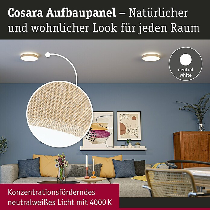 Paulmann LED-Panel rund Cosara (15 W, Ø x H: 30 x 6,2 cm, Beige, Neutralweiß) | BAUHAUS