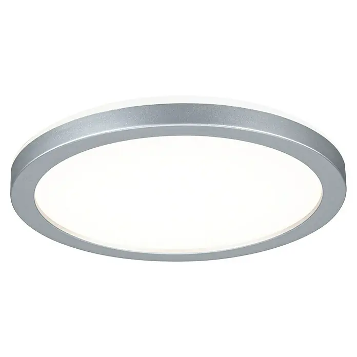 Paulmann LED-Panel rund Atria Shine - Durchmesser: 19 cm, 12,5 W, Chrom, Warmweiß - Nahaufnahme einer runden LED-Deckenleuchte mit silbernem Rahmen und hellem, diffusem Licht, ideal für moderne Innenräume.
