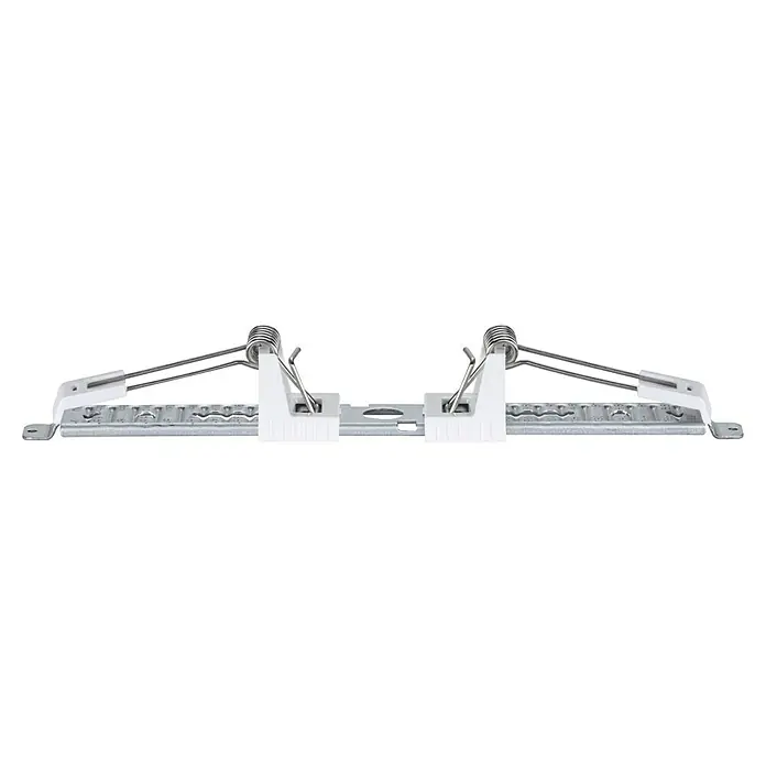 Paulmann LED-Einbauleuchte rund - 19 W, Ø x H: 22,5 x 1,9 cm, Neutralweiß, Chrom - Ein Deckenbefestigungssystem mit zwei Federn und weißem Kunststoff. Das System ist aus Metall gefertigt und hat eine Vielzahl von Löchern.