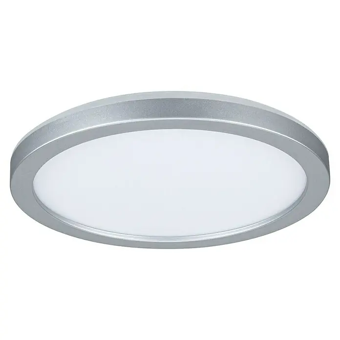 Paulmann LED-Panel rund Atria Shine - Durchmesser: 19 cm, 12,5 W, Chrom, Neutralweiß - Nahaufnahme einer runden Deckenleuchte mit silbernem Rahmen und weißem Diffusor, die ein modernes und elegantes Design aufweist.