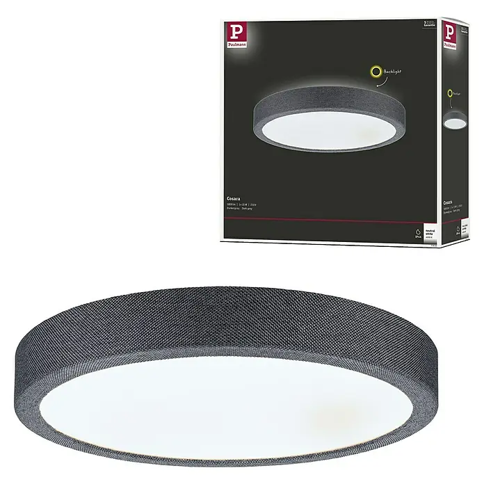 Paulmann LED-Panel rund Cosara - 15 W, Ø x H: 30 x 6,2 cm, Dungelgrau, Neutralweiß - Das Bild zeigt die Paulmann Cosara Deckenleuchte in Dunkelgrau, eine stilvolle und moderne Beleuchtungslösung für jeden Raum.