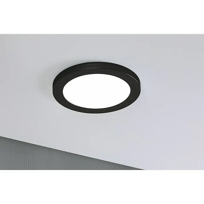 Paulmann LED-Einbauleuchte rund - 19 W, Ø x H: 22,5 x 1,9 cm, Neutralweiß, Schwarz - Eine runde, schwarze Deckenleuchte mit einer hellen, kreisförmigen LED-Beleuchtung. Das Licht ist modern und funktional.