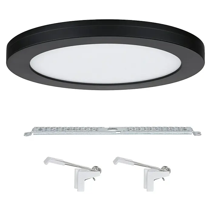 Paulmann LED-Einbauleuchte rund - 19 W, Ø x H: 22,5 x 1,9 cm, Neutralweiß, Schwarz - Deckenleuchte mit Montagezubehör für die Installation. Die Leuchte ist schwarz und rund mit einem weißen Diffusor.