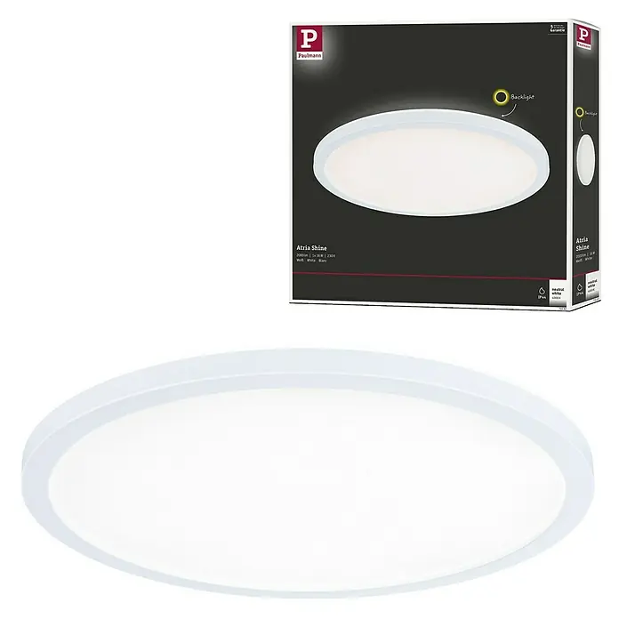 Paulmann LED-Panel rund Atria Shine IP44 - Neutralweiß, 19 W, Weiß, Durchmesser: 29,3 cm - Produktbild der Paulmann Atria Shine Deckenleuchte in Weiß, ideal für eine moderne und energieeffiziente Beleuchtungslösung.