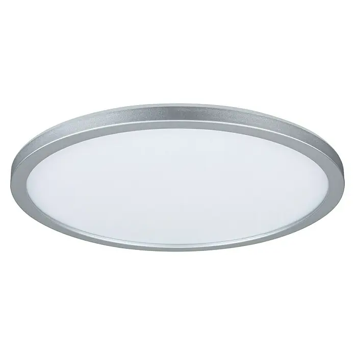 Paulmann LED-Panel Atria Shine - Durchmesser: 29,3 cm, 19 W, Chrom, Warmweiß - Nahaufnahme einer runden Deckenleuchte mit silbernem Rahmen und weißer Abdeckung. Das Licht ist schlicht und modern im Design.