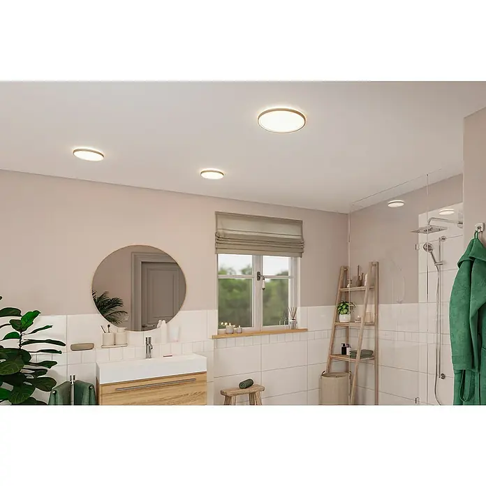 Paulmann LED-Panel rund Atria Shine IP4412,5 W, Durchmesser: 19 cm, Holz, Neutralweiß - Badezimmer mit LED-Deckenleuchten. Runde LED-Leuchten sorgen für helle und gleichmäßige Ausleuchtung im modernen Bad.