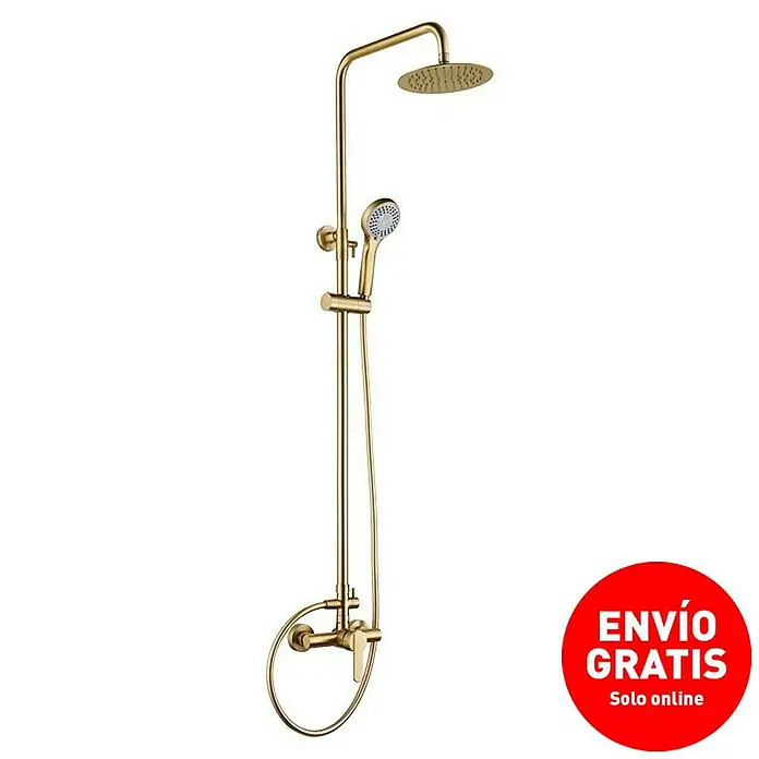 Camargue Sabati Sistema de ducha - Con grifo monomando, Oro - Imagen de un conjunto de ducha dorado con rociador y teleducha para una experiencia lujosa.