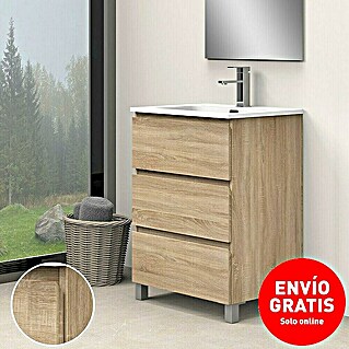 Conjunto de mueble de baño Atila (60 cm, Roble bardolino , 3 pzs.)