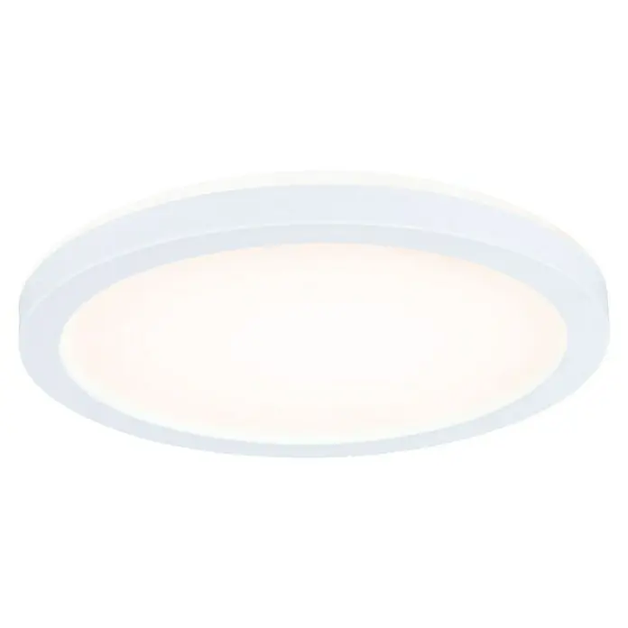 Paulmann LED-Panel rund Atria Shine IP44 - 12,5 W, Durchmesser: 19 cm, Weiß, Warmweiß - Eine runde, flache Deckenleuchte mit einem weißen Rahmen und einem hellen, diffusen Lichtfeld in der Mitte. Ideal für eine moderne Beleuchtung.