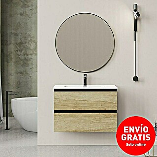 Conjunto de mueble de baño Bico (80 cm, Nature/Nergo, Efecto madera, 3 pzs.)