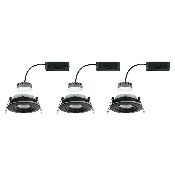 Paulmann Nova LED-Einbauleuchte rund - 18 W, Schwarz, Warmweiß, 3 Stk. - Drei moderne LED-Einbaustrahler in Schwarz, ideal für stilvolle Beleuchtungslösungen.