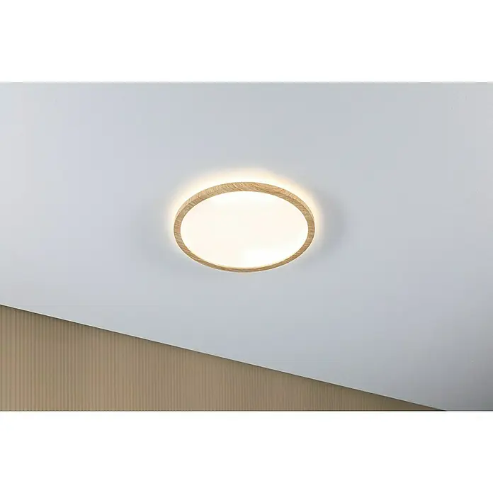 Paulmann LED-Panel rund Atria Shine IP44 - Warmweiß, 19 W, Holz, Durchmesser: 29,3 cm - Runde Deckenleuchte mit Holzrahmen und sanftem Licht für eine angenehme Atmosphäre im Raum. Moderne Beleuchtung für stilvolles Wohnen.