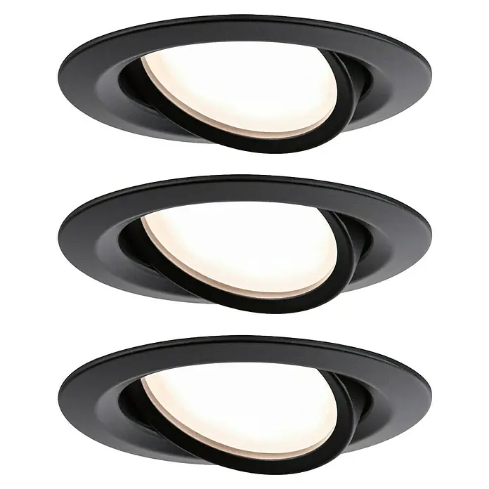 Paulmann Nova Downlight empotrable LED redondo Nova Plus Led Coin - 18 W, Negro, Blanco cálido, 3 ud. - Tres focos empotrables negros redondos con luz brillante orientable en fila. Las luces de techo son modernas y minimalistas.